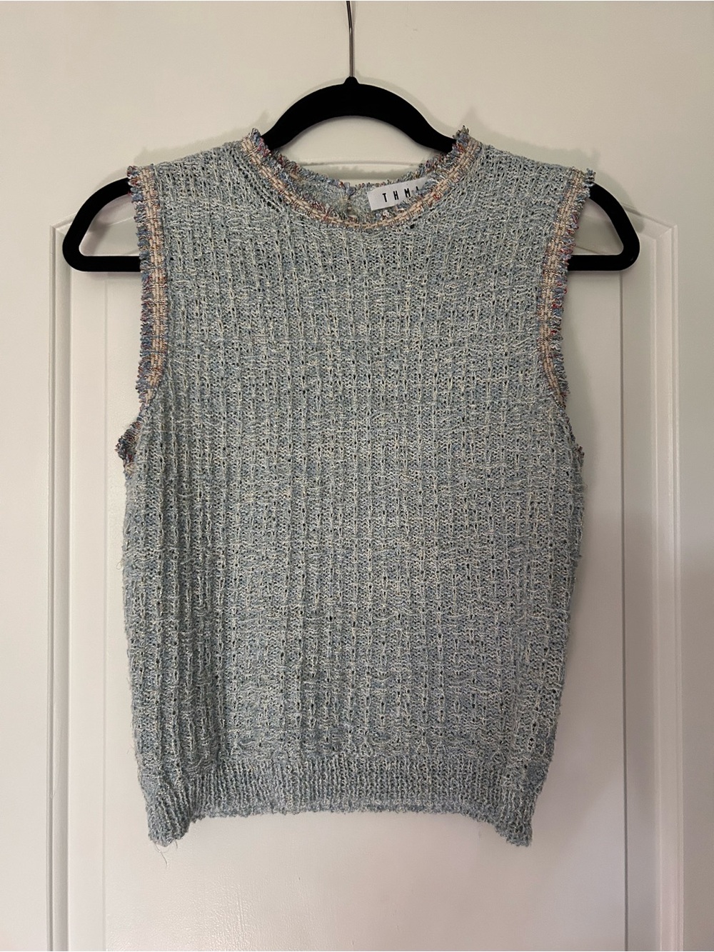 THML Light Blue Sleeveless Fringe-Trim Knit Vest